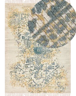 Store Beliani Matto Viskoosi Keltainen/Tummanvihrea 160 X 230 Cm Boyali