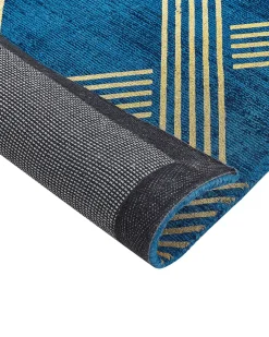 Store Beliani Matto Viskoosi Sininen/Kulta 160 X 230 Cm Vekse