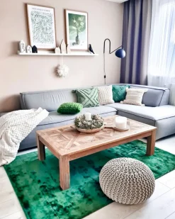 Matot<Beliani Matto Viskoosi Tummanvihrea 140 X 200 Cm Gesi Ii