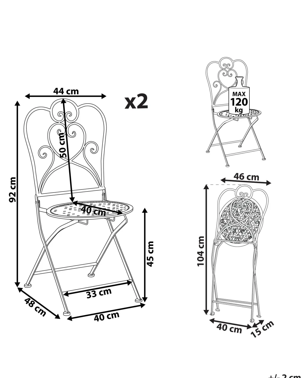 Ulkokalusteet<Beliani Metalliset Terassituolit 2 Kpl Valkoinen/Beige Trieste