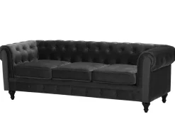 New Beliani Musta 3-Istuttava Samettisohva Chesterfield