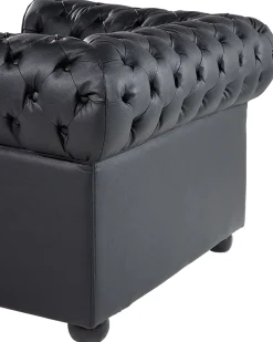 Nojatuolit<Beliani Musta Nahkaverhoiltu Nojatuoli Chesterfield