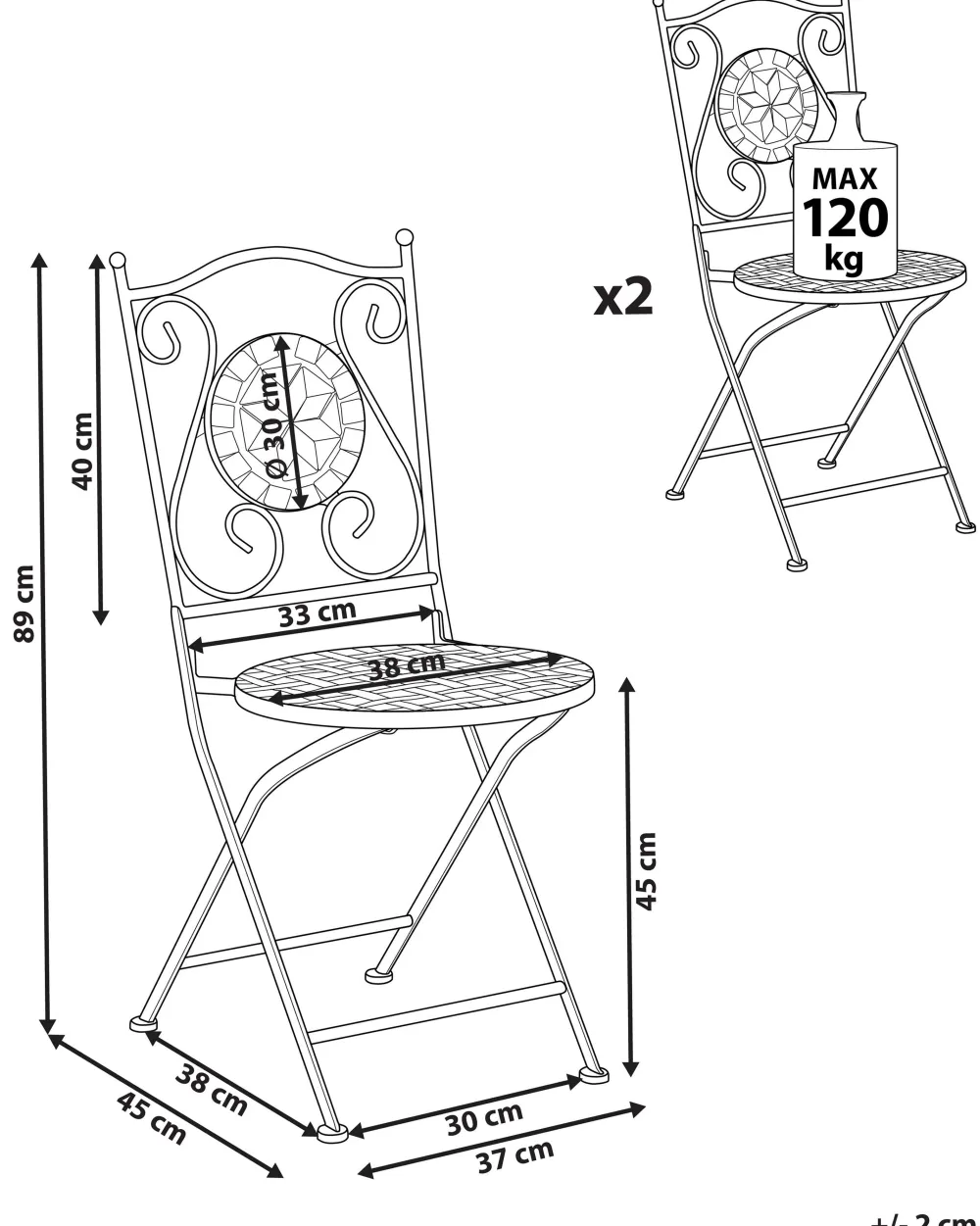 Ulkokalusteet<Beliani Musta Rautainen Puutarhatuoli 2 Kpl Cariati