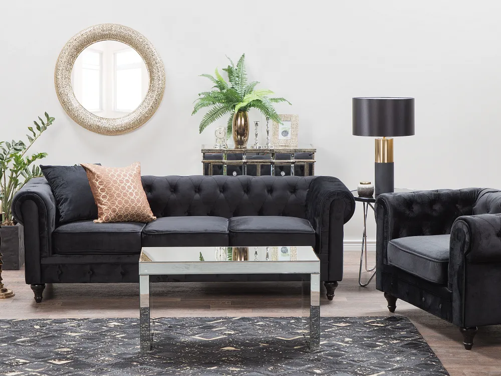 Nojatuolit<Beliani Musta Samettiverhoiltu Nojatuoli Chesterfield