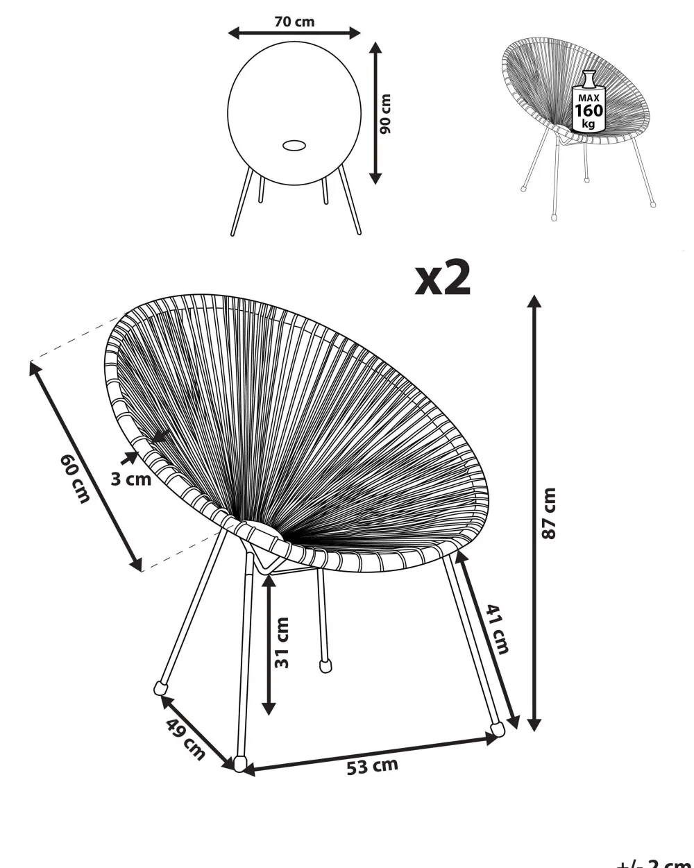 Ulkokalusteet<Beliani Narutuoli Polyrottinki Oranssi 2 Kpl Acapulco Ii