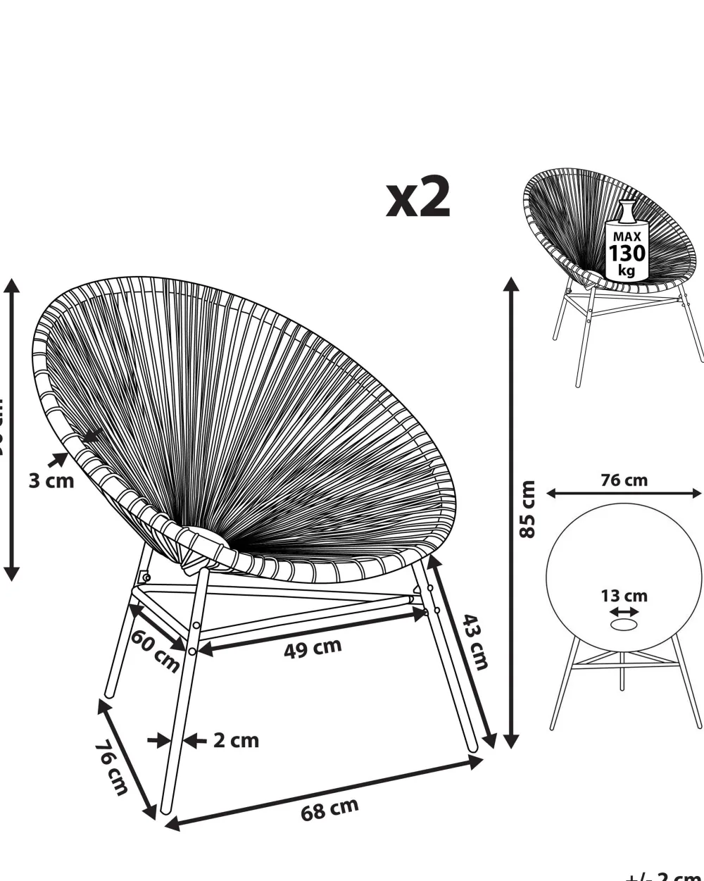 Ulkokalusteet<Beliani Narutuoli Polyrottinki Turkoosi/Pinkki 2 Kpl Acapulco