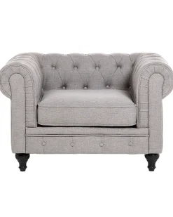 Best Beliani Nojatuoli Kangas Vaaleanharmaa Chesterfield