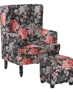 Nojatuolit<Beliani Nojatuoli Rahilla Kukkakuviollinen Musta Sandset