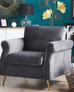 Nojatuolit<Beliani Nojatuoli Sametti Tummanharmaa Vietas