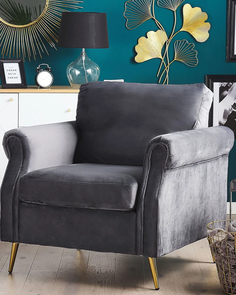 Nojatuolit<Beliani Nojatuoli Sametti Tummanharmaa Vietas