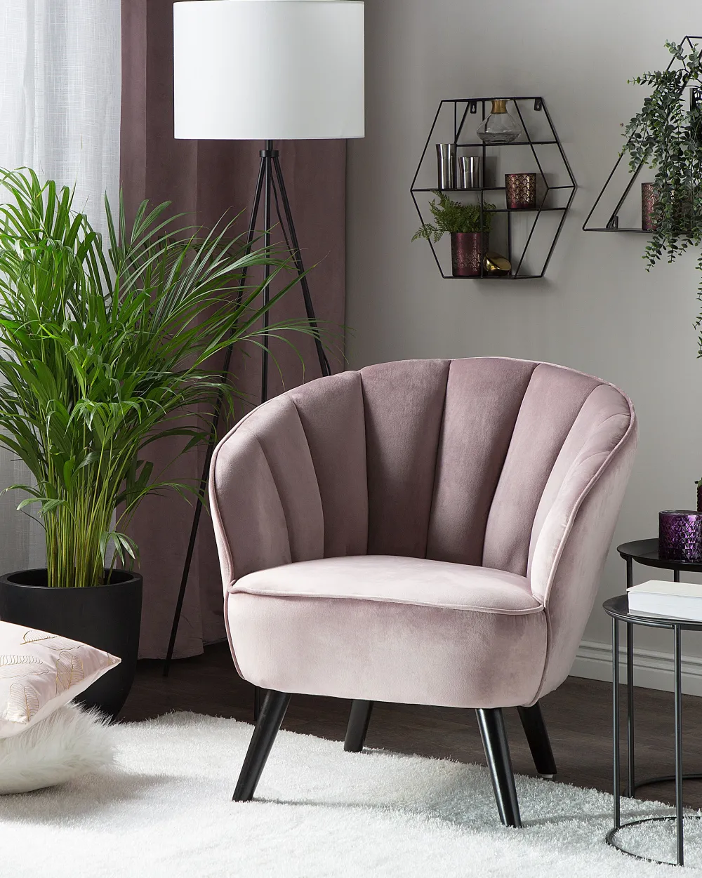 Nojatuolit<Beliani Nojatuoli Sametti Vaaleanpunainen Dala