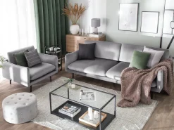 Nojatuolit<Beliani Nojatuoli Samettinen Harmaa Vinterbro