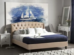 Sängyt<Beliani Parisanky Kangas Beige 180 X 200 Cm Bordeaux