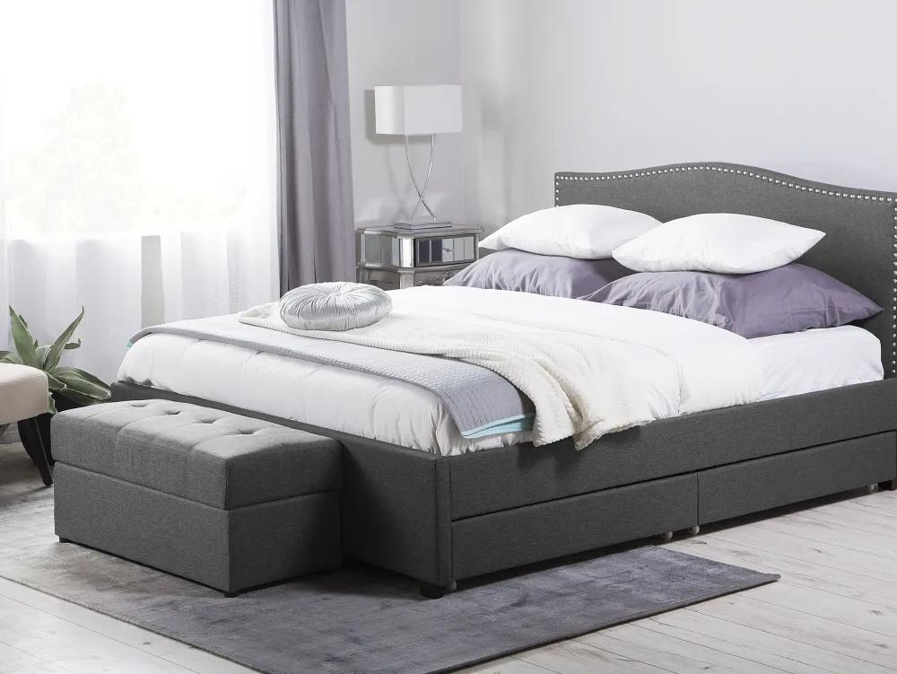 New Beliani Parisanky Kangas Säilytystila Led-Valot Tummanharmaa 180 X 200 Cm Montpellier