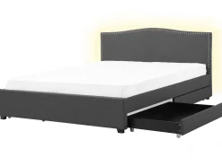 Sängyt<Beliani Parisanky Kangas Säilytystila Vaaleat Led-Valot Tummanharmaa 180 X 200 Cm Montpellier