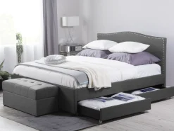 Sängyt<Beliani Parisanky Kangas Säilytystila Vaaleat Led-Valot Tummanharmaa 180 X 200 Cm Montpellier