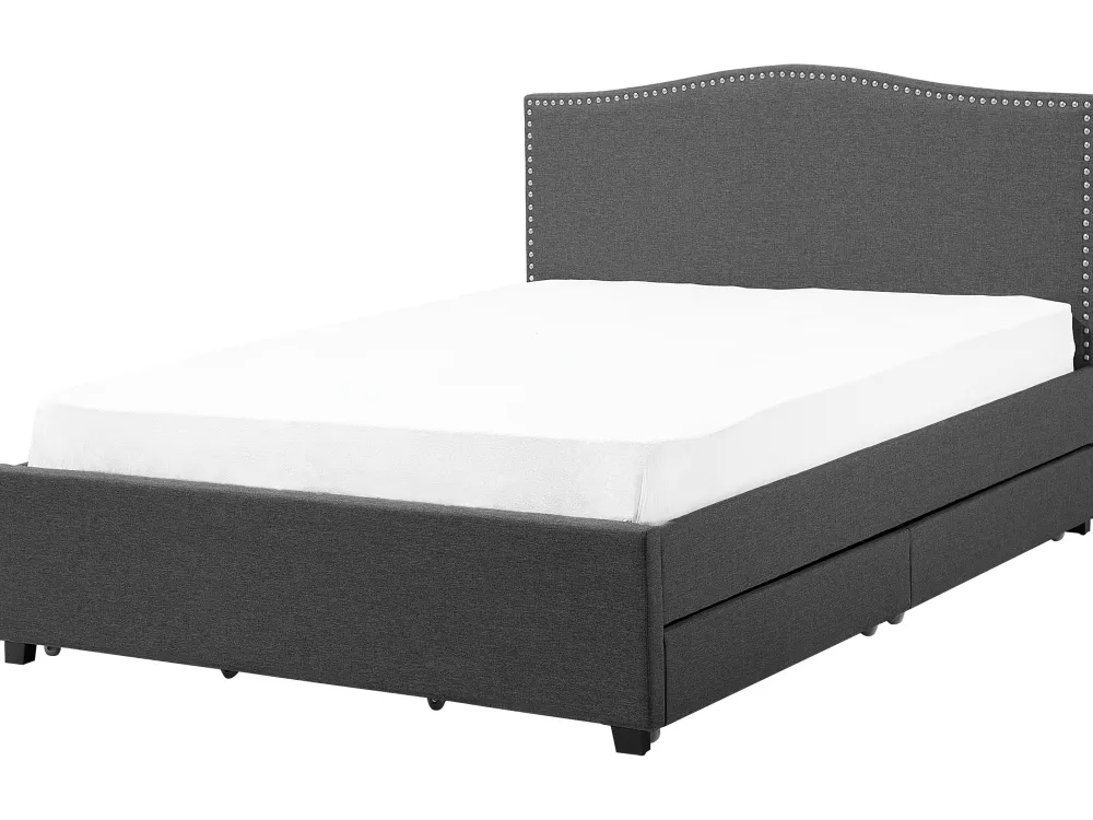 Sängyt<Beliani Parisanky Kangas Säilytystila Vaaleat Led-Valot Tummanharmaa 180 X 200 Cm Montpellier