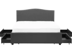 Sängyt<Beliani Parisanky Kangas Säilytystila Vaaleat Led-Valot Tummanharmaa 180 X 200 Cm Montpellier