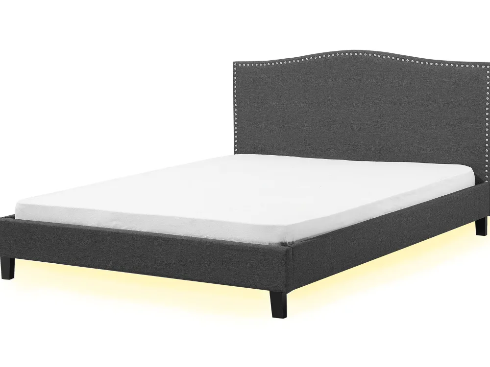 Sängyt<Beliani Parisanky Kangas Vaaleat Led-Valot Tummanharmaa 180 X 200 Cm Montpellier