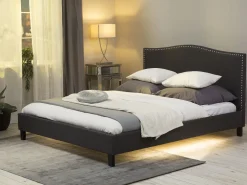 Sängyt<Beliani Parisanky Kangas Vaaleat Led-Valot Tummanharmaa 180 X 200 Cm Montpellier