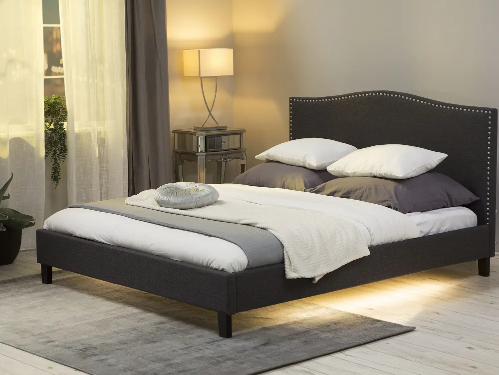 Sängyt<Beliani Parisanky Kangas Vaaleat Led-Valot Tummanharmaa 180 X 200 Cm Montpellier