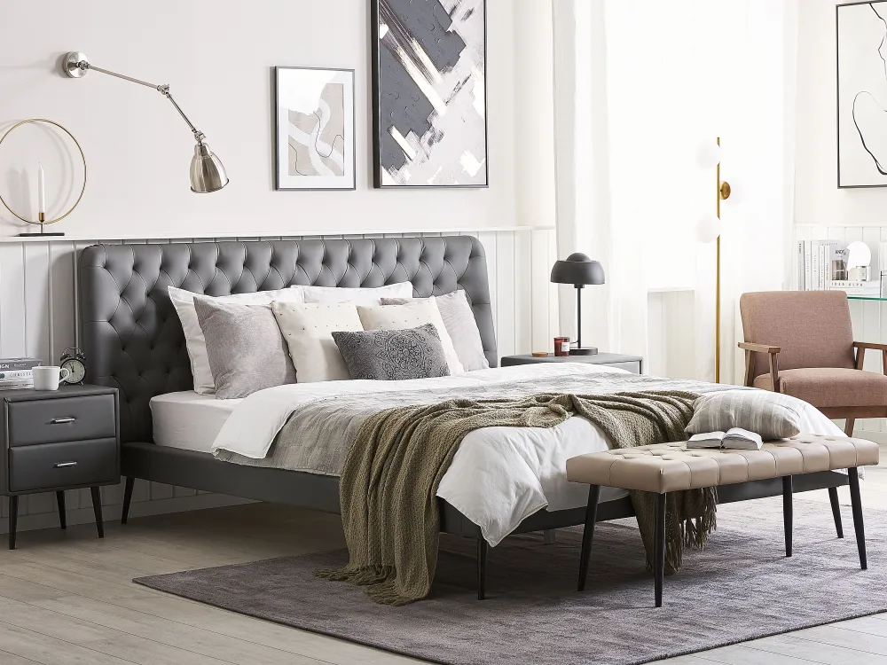 Sängyt<Beliani Parisanky Keinonahka Harmaa 180 X 200 Cm Essonne