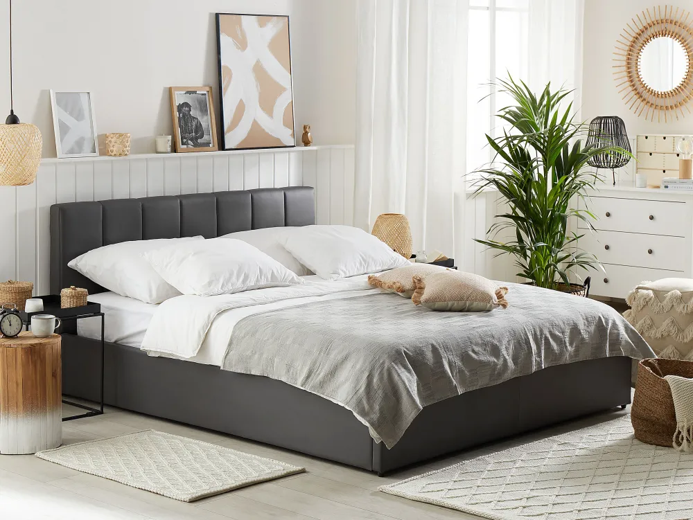 Sängyt<Beliani Parisanky Keinonahka Säilytystila Tummanharmaa 180 X 200 Cm Dreux