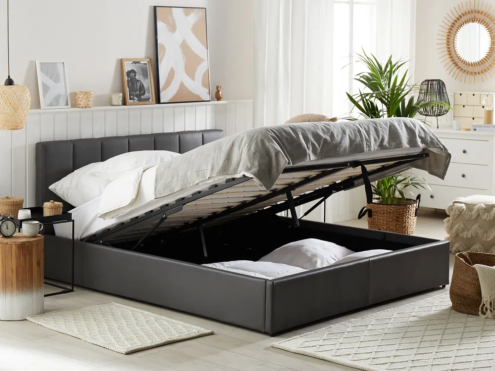 Sängyt<Beliani Parisanky Keinonahka Säilytystila Tummanharmaa 180 X 200 Cm Dreux