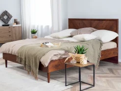 Sängyt<Beliani Parisanky Led-Valot Tumma Puu 160 X 200 Cm Mialet