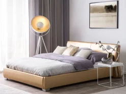 Sängyt<Beliani Parisanky Nahka Led-Valot Kulta 180 X 200 Cm Paris