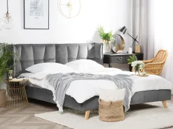 Sängyt<Beliani Parisanky Sametti Harmaa 160 X 200 Cm Senlis