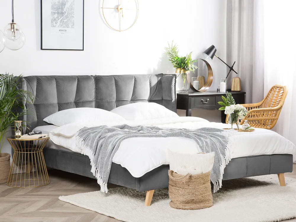 Sängyt<Beliani Parisanky Sametti Harmaa 160 X 200 Cm Senlis