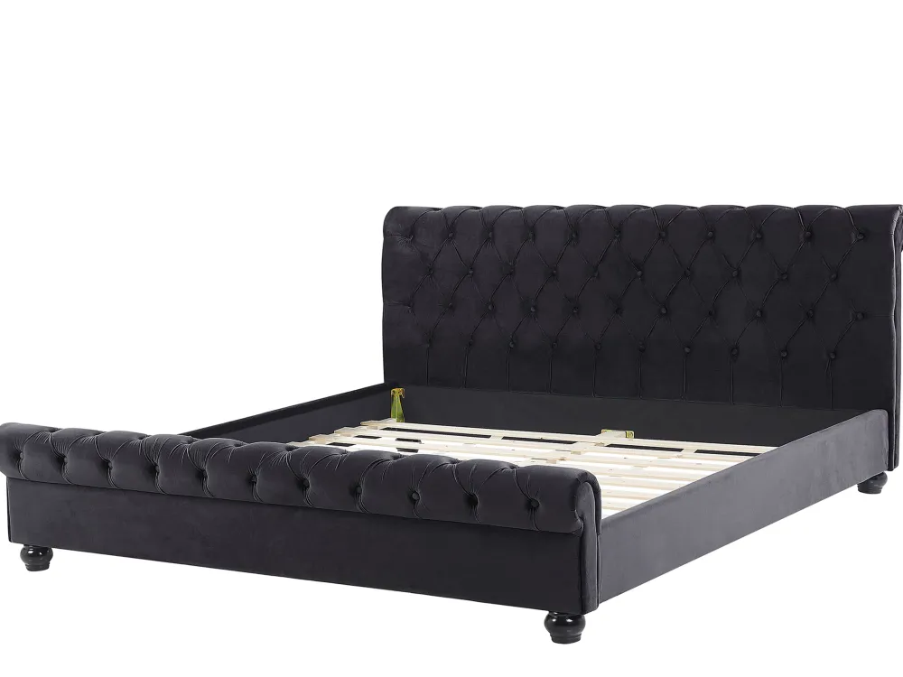 Sängyt<Beliani Parisanky Sametti Musta 180 X 200 Cm Avallon