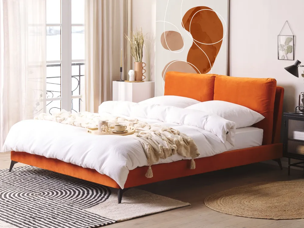 Sängyt<Beliani Parisanky Sametti Oranssi 160 X 200 Cm Melle