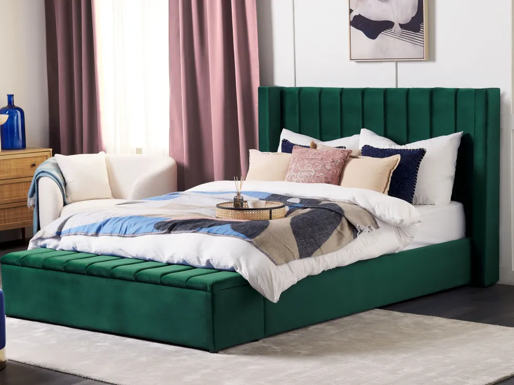 Clearance Beliani Parisanky Sametti Säilytystila Smaragdinvihrea 180 X 200 Cm Noyers