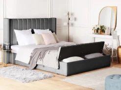 Sängyt<Beliani Parisanky Sametti Säilytystila Harmaa 180 X 200 Cm Noyers