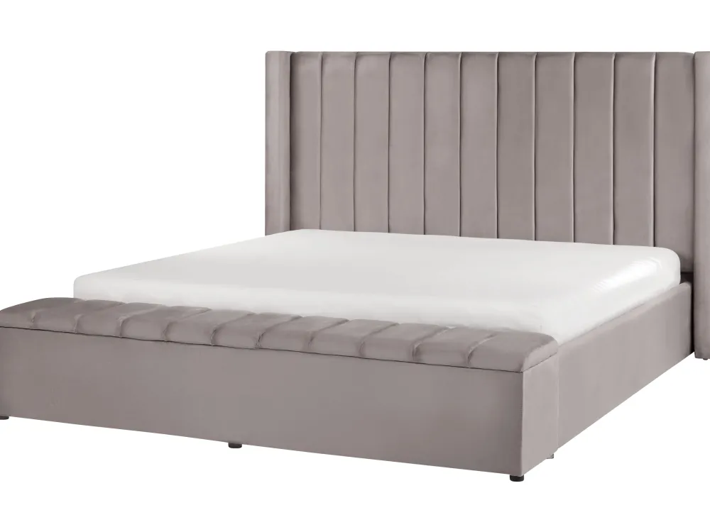 Sängyt<Beliani Parisanky Sametti Säilytystila Harmaa 180 X 200 Cm Noyers