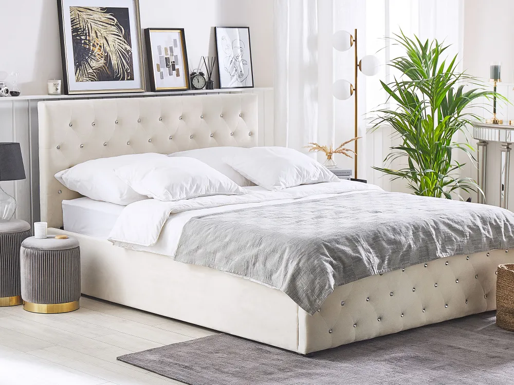 Sängyt<Beliani Parisanky Sametti Säilytystila Vaalea Beige 180 X 200 Cm Amiens