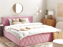 Sängyt<Beliani Parisanky Sametti Säilytystila Vaaleanpunainen 180 X 200 Cm Rochefort