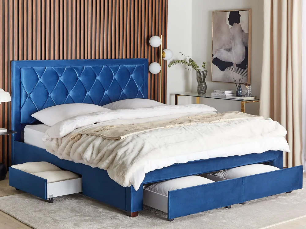 Sängyt<Beliani Parisanky Sametti Säilytystila Laivastonsininen 180 X 200 Cm Lievin