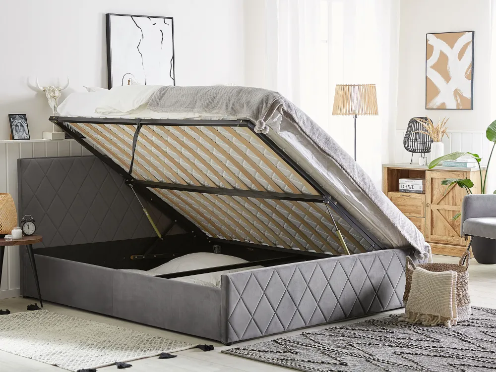 Clearance Beliani Parisanky Sametti Säilytystila Harmaa 180 X 200 Cm Rochefort