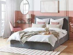 Sängyt<Beliani Parisanky Sametti Säilytystila Vaaleanharmaa 160 X 200 Cm Lorient