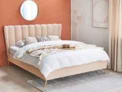 New Beliani Parisanky Sametti Usb-Portti Beige 160 X 200 Cm Miribel