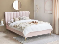 Store Beliani Parisanky Sametti Usb-Portti Pastellipinkki 140 X 200 Cm Miribel