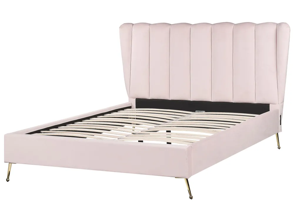 Store Beliani Parisanky Sametti Usb-Portti Pastellipinkki 140 X 200 Cm Miribel