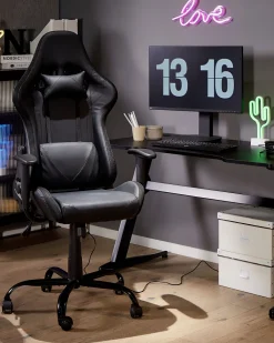 Fashion Beliani Pelituoli Keinonahka Led-Valo Musta Gleam