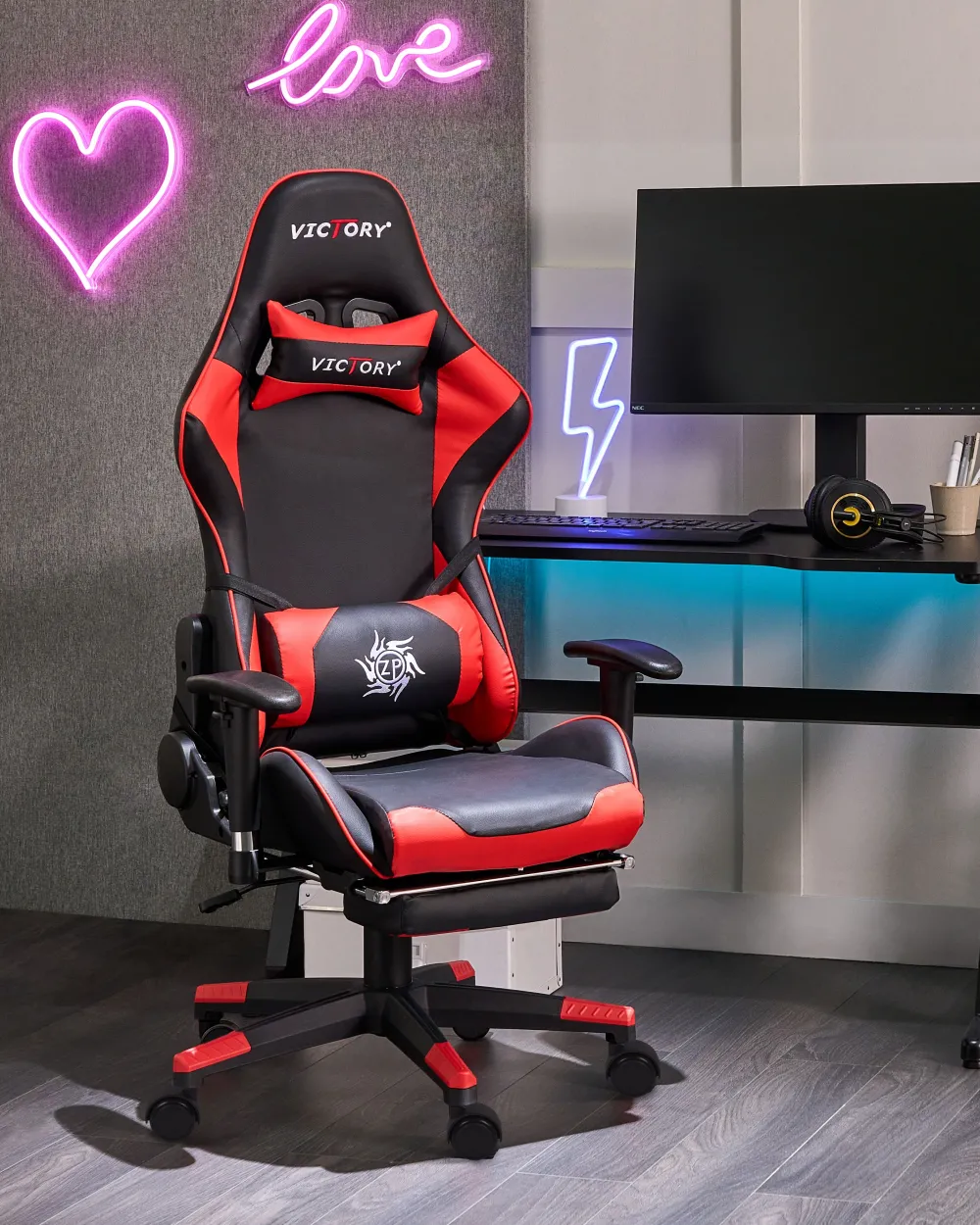 Store Beliani Pelituoli Keinonahka Musta/Punainen Victory