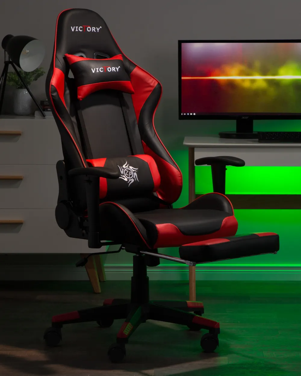 Store Beliani Pelituoli Keinonahka Musta/Punainen Victory