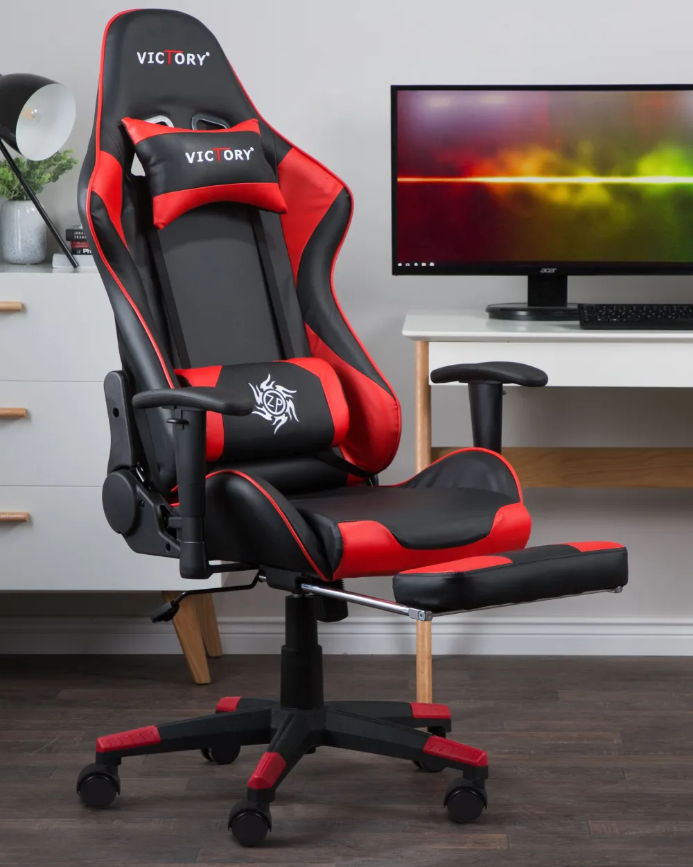 Store Beliani Pelituoli Keinonahka Musta/Punainen Victory