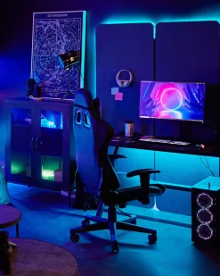 Store Beliani Pelituoli Keinonahka Musta/Tummansininen Gamer